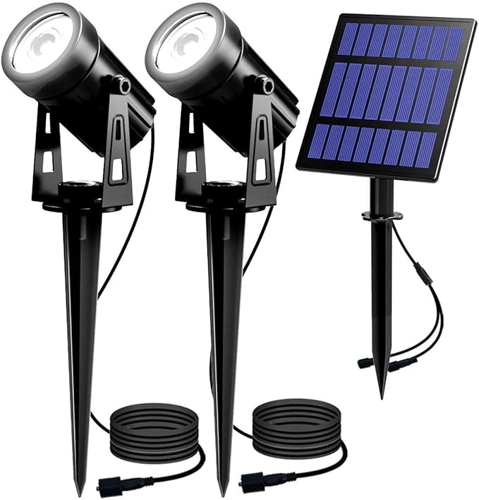 T-SUN 2W Solar Spotlights, LED Solar Powered Landscape Lights Outdoor Waterproof Solar Security Wall Lights Auto ON/Off Dual Head Light for Garden Yard Patio(Cold White)
