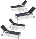 PURPLE LEAF Outdoor Chaise Lounge Adjustable Sunbathing Recliner with Armrest Navy Blue 2 Sets