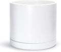 D'vine Dev 14 Inch Ceramic Planter Pot with Drainage Hole and Saucer, Indoor Cylinder Round Planter Pot, White, 94-O-G-1