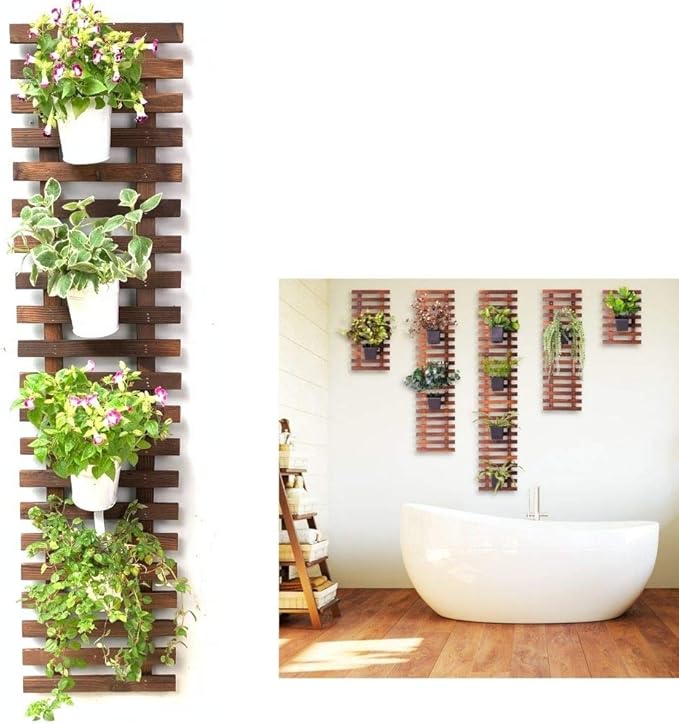 ShopLaLa Wall Planter - Hanging Wooden Wall Planter for Indoor Outdoor Plants, Vertical Garden, Plant Wall Mount Planter, Air Plant Succulent Holder for Flower Pot Display Hanger Frame 47.2" (120cm)