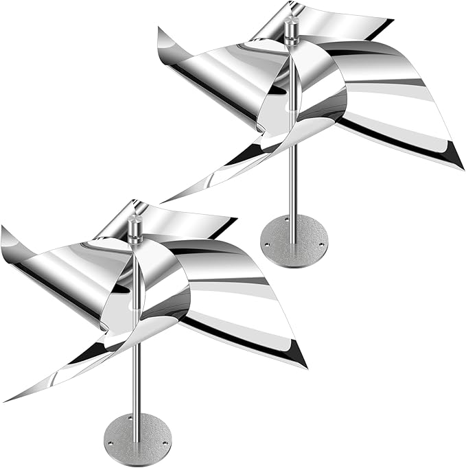 2 Pack Reflective Wind Powered Scare Devices, Weatherproof Aluminum Reflective Spinning Deterrent for Outside, Protect Your Gardens, Patios and Roofs from Bird Problems
