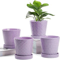 EFISPSS Flower Planter –5 inch Ceramic Plant Pots with Drainage Holes and Ceramic Tray - Gardening Home Desktop Office Windowsill Decoration Gift Set of 4 - Purple