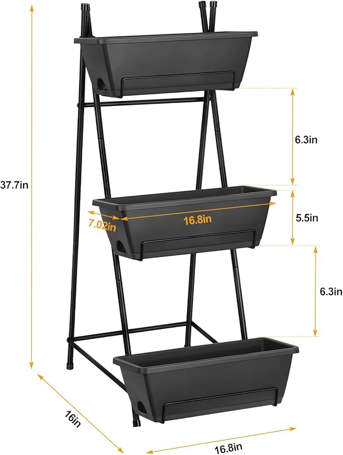Vertical Garden Planter 3 Tier Raised Garden Bed Freestanding Elevated Raised Planter Boxes Outdoor Herb Planter Stand with Removable Tray on Patio Balcony Porch Grey