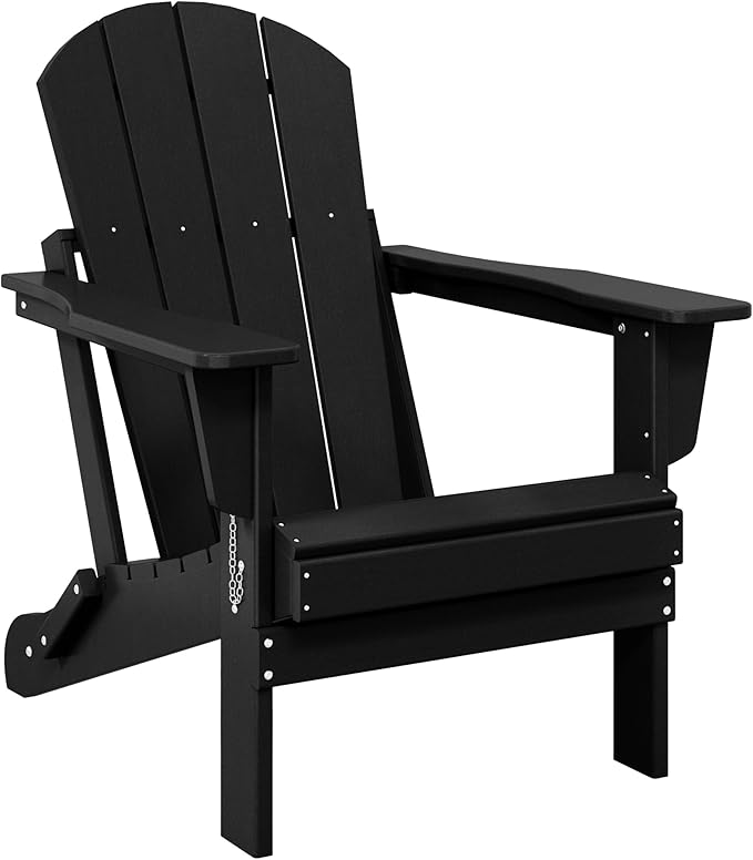 Westin Outdoors Laguna WO Home Outdoor Adirondack Folding Chair Lounger Seat Traditional Retro Home Furniture for Beach, Balcony, Backyard, Lawn, Patio, Pool, Deck, Garden (Black)