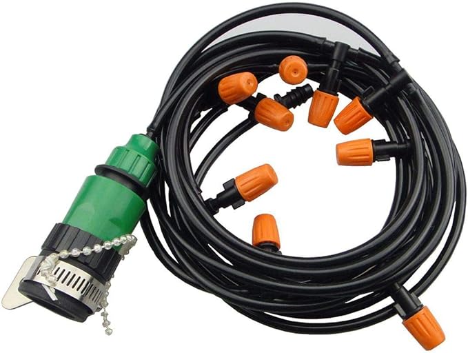 Drip Irrigation kit Plant Watering System Gravity Fed Irrigation Water Drip Setfor Garden Greenhouse Yard Lawn Home or Vacation Use 10M 4/7" Tube 10 Nozzles