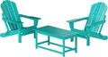 WO Home Furniture Adirondack Chairs Table Set of 3 PCS Outdoor Folding Chairs Coffee Table Weather/UV Resistant for Lawn, Garden, Bon Fire, Balcony (Turquoise)