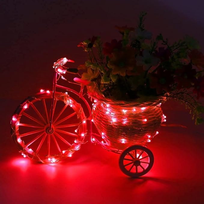 QITONG 4 Pack Red Solar Fairy Lights, Each 33ft 100 LED String Light Outdoor Waterproof, 8 Modes Silver Wire Red Outdoor Lights