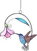 Lolitarcrafts Stained Glass Hummingbird Window Hangings with Flowers, Bird Stained Glass Suncatcher for Window Decor Hummingbird Gifts for Mom,Bird Lovers (Blue with Flower B)
