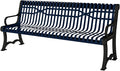 Heavy-Duty Outdoor Bench Thermoplastic Coated, Slatted Steel, Commercial-Grade Garden Bench, Made in America (Portable with Back, 4 Ft, Textured Dark Blue)