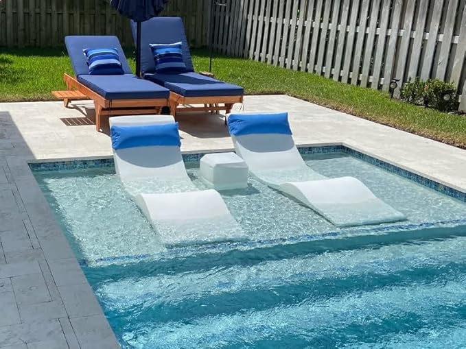 Classic White - Small Side Table – Designed for Shallow Shelves Up to 10” – Aqua Outdoors – Compatible with All Pool Types - Inside Pool, Sun Shelf & Patio Surfaces