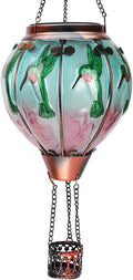 Hot Air Balloon Solar Lantern with Flickering Flame Hanging Solar Lanterns Outdoor Lights Waterproof Lanterns Decorative Garden Patio Yard Party Decor Hummingbirds&Pink Flowers