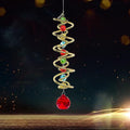 FONMY Gazing Ball Spiral Tail -Decorative Wind Spinner Sun Catcher Rainbow Maker Golden Double-Spiral W/Red Crystal Ball and Chain Crystals Beads for Indoor Outdoor Garden Decoration -14 inch Height