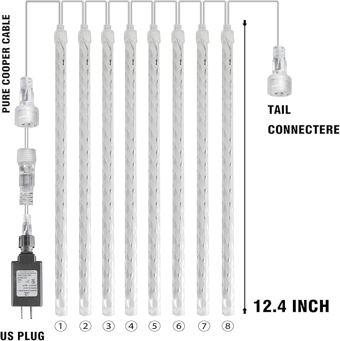Dazzle Bright 288 LED Christmas Light, 11.8 Inch Meteor Shower Rain Lights with 8 Tubes，Waterproof Plug in Falling Rain Lights Christmas Decorations for Xmas Bushes Tree Yard Party (RED)