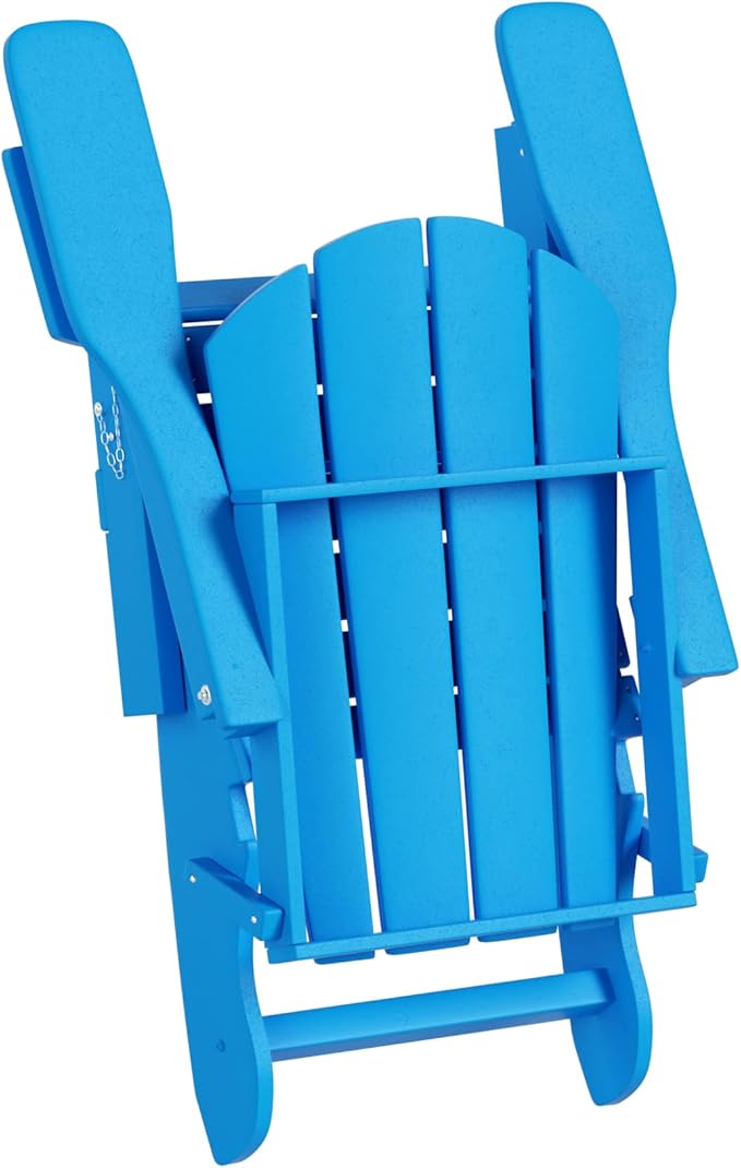 WO Home Furniture Adirondack Chairs Table Set of 3 PCS Outdoor Folding Chairs Coffee Table Weather/UV Resistant for Lawn, Garden, Bon Fire, Balcony (Pacific Blue)