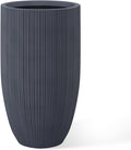 Kante 24 Inch Tall Round Concrete Planter, Large Indoor Outdoor Plant Pots with Drainage Hole and Rubber Plug, Modern Decorative Garden Pots for Home Patio Porch, Textured Charcoal