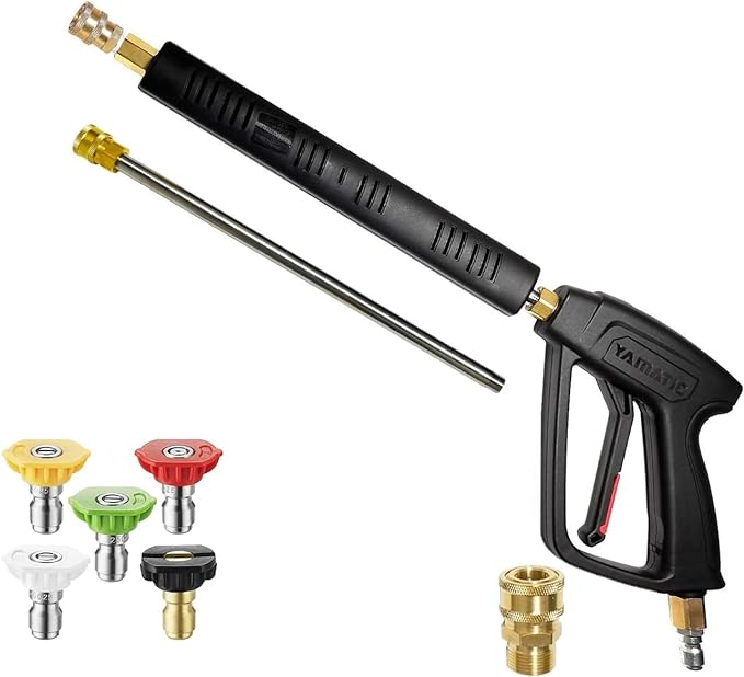 YAMATIC Pressure Washer Gun Wand with Swivel 3/8" Plug & M22 Coupler, Stainless Steel Extension Lance Replacement for Ryobi, Simpson, Craftsman Power Washer for Foam Cannon Car Wash, 4000 PSI