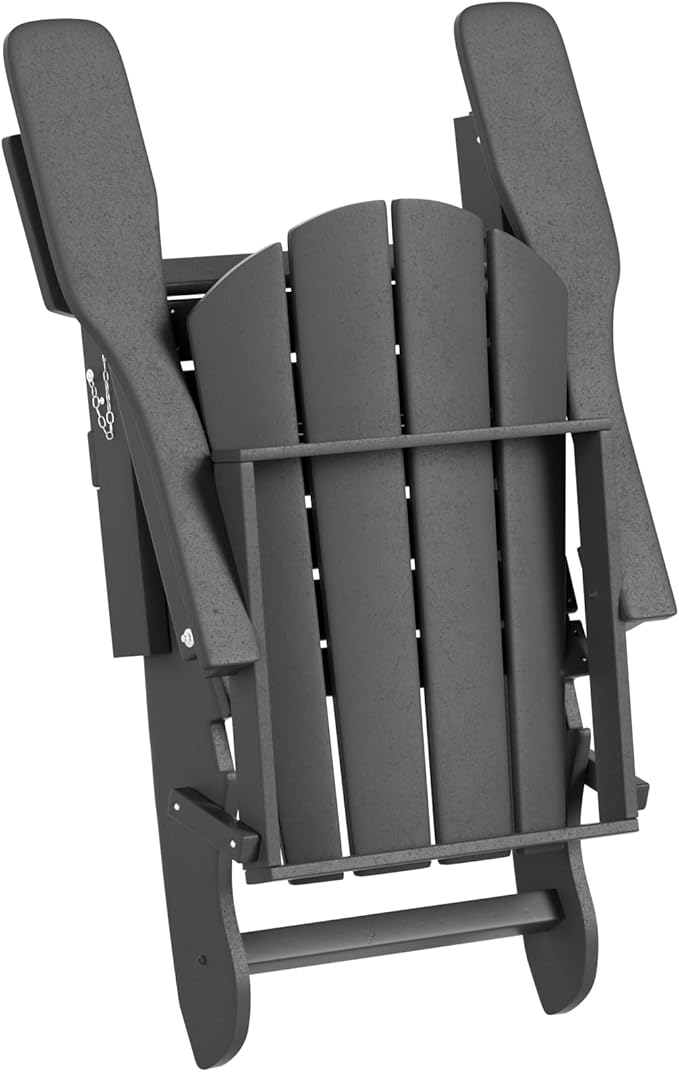 WO Home Furniture Adirondack Chair Table Set of 2 PCS Outdoor Folding Chair w Side Table Weather/UV Resistant for Lawn, Garden, Bon Fire, Balcony (Grey)