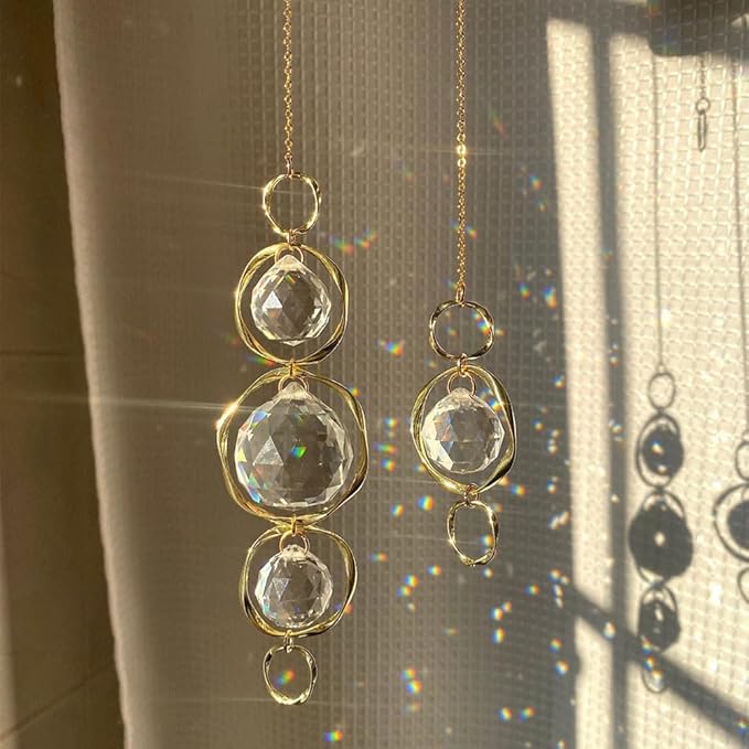 2 Pcs Crystal Suncatcher Wind Chimes for Outside,Crystal Suncatcher Prisms Hanging Outdoor Wind Chimes,Sun Catcher Hanging Crystals for Windows,Suncatchers Wind Chime Garden Decor Wedding Decoration