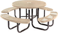 Heavy-Duty Portable Outdoor Picnic Table with Umbrella Hole, Expanded Metal Commercial-Grade Patio Dining Furniture Made in America (46" Round Top, Tan)