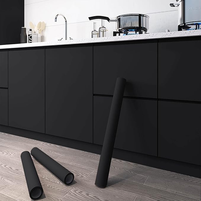 Dimoon 118''x23.6'' Black Skin Peel and Stick Wallpaper Contact Paper Modern Self Adhesive Wall Paper Removable Renter Friendly Textured Solid Color Cabinet Vinyl Roll (118''x23.6'',Black Skin)