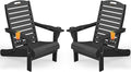 Adirondack Chairs Set of 2, Outdoor Fire Pit Chairs, HDPE All-Weather Adirondack Chairs with Cup Holder, Lawn Chair for Deck, Patio, Garden (Black)
