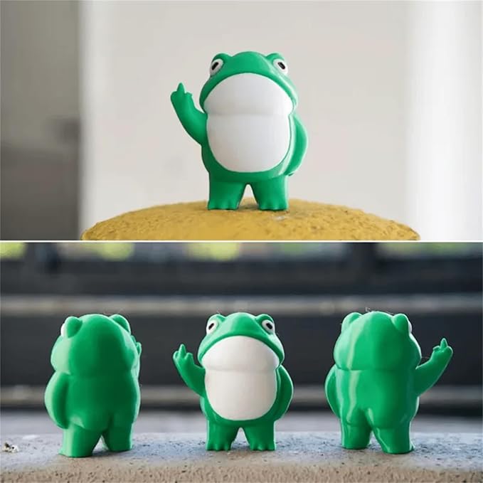 Jxueych Rebellious Frog Figurine, Frog Garden Statue, Tall 3.3 inch, Cute Mini Frog for Fairy Garden Decor, Happy Frog Figurines Outdoor Table Decortation (Frog)