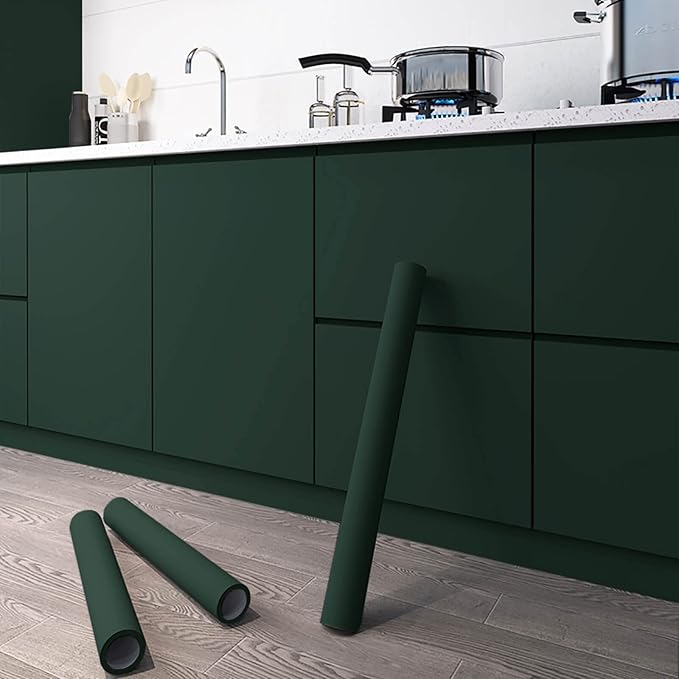 Dimoon 78.7''x15.7'' Emerald Dark Skin Peel and Stick Wallpaper Contact Paper Modern Self Adhesive Wall Paper Removable Renter Friendly Textured Solid Vinyl Roll (78.7''x15.7'',Emerald Dark Skin)