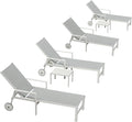 PURPLE LEAF Outdoor Lounge Chairs Set of 4 White Aluminum Chaise Lounge Chair Outdoor with Wheels and Armrest for Patio Deck Pool Side Table Include, Bluish-Gray