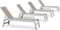PURPLE LEAF Outdoor Chaise Lounge Adjustable Sunbathing Recliner with Side Table Khaki 2 Sets