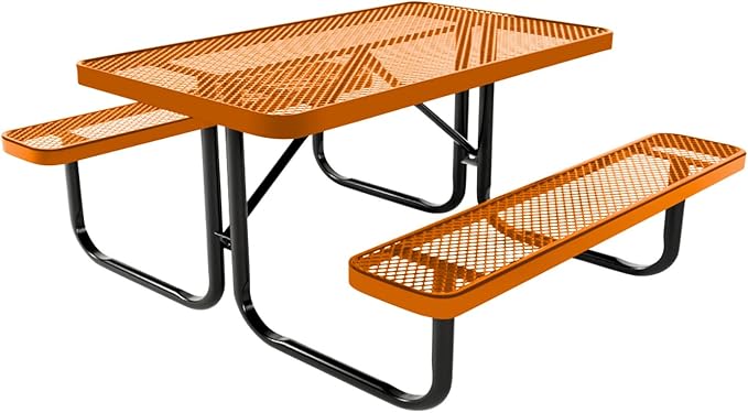 Coated Outdoor Furniture Heavy-Duty Portable Outdoor Kids Table, Expanded Metal Kids Picnic Table, Commercial-Grade Picnic Table, Made in America (4ft Rectangular, Childrens, Textured Orange)