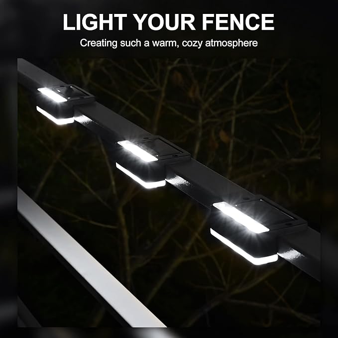 SOLPEX Solar Fence Lights, 6 LEDs Solar Lights Outdoor Waterproof Solar Powered for Deck, Stair, Front Porch, Balcony, Walkway, Garden, Yard, Patio, Pool Decor, IP65 Waterproof (4 Pack, Cold White)