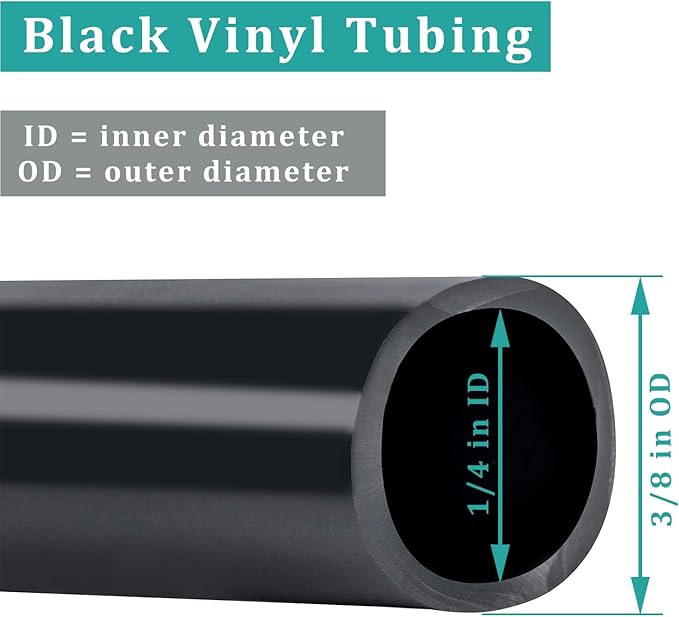 Black Vinyl Tubing 1/4” ID × 3/8” OD - 50 Feet PVC Flexible Plastic Tube Hybrid Hose, Transfer Water Air Oil for Pond Fountain Garden, Non-toxic and BPA free