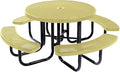 Heavy-Duty Portable Outdoor Picnic Table with Umbrella Hole, Punched Steel Commercial-Grade Patio Dining Furniture Made in America (46" Round Top, Textured Sandstone)