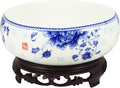 Ceramic Chinese Pot White Water Lily Bowl Ceramic Plant Pot Hydroponic for Garden Home Office-8Inch