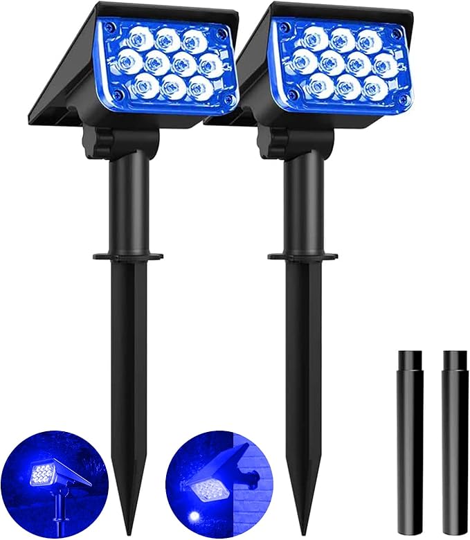 2W Solar Spotlights,T-SUNUS IP65 Waterproof Outdoor Solar Lights Landscape Lighting Wall Light Auto On/ Off with 2 Green Dual Spot Headlamp for Tree,Patio, Yard, Garden