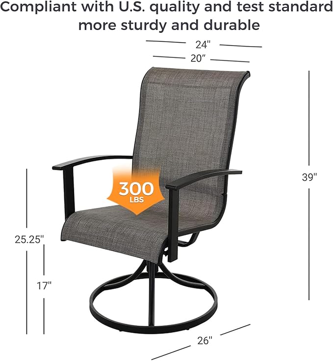 Grand patio Outdoor Swivel Dining Chairs 4-Piece Patio Dining Chairs Set Mesh Sling Patio High Back Swivel Rockers, Mixed Coffee