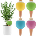 4Pcs Plant Watering Globes, Kalolary Large Terracotta Automatic Watering Stake Devices with Wooden Stopper for Pots, Planters, Indoor, Outdoor