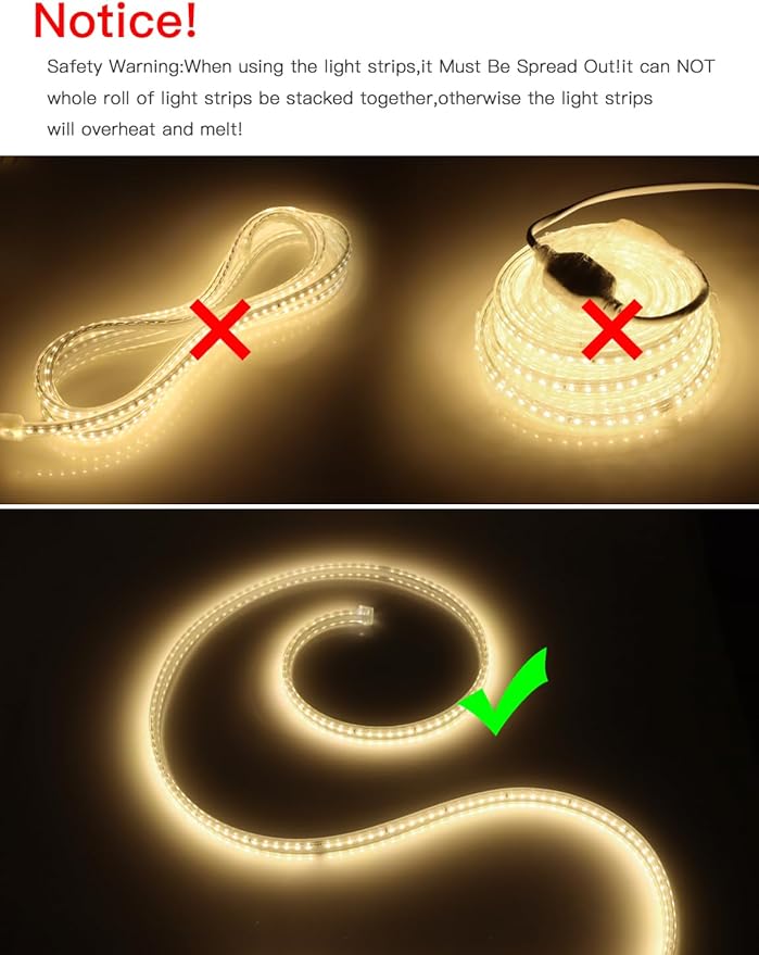AIMENGTE LED Strip Lights Under Cabinet Lighting, Outdoor Led Lights Waterproof, AC 110V, 600LEDs, 3000k LED Rope Lights for Garden, Lawn, Kitchen Home Decor (16.4ft, Warm White)