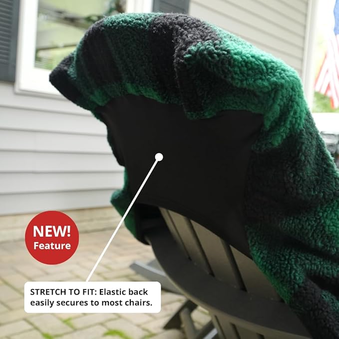 CITYBONFIRES The Chair Blanket – Reversible, Waterproof & Sherpa-Lined - Stretchable Elastic Back - Original Patio Chair Cover – Ideal for Homes and Outdoor Furniture- with Carry Pouch – Green Plaid