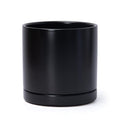 D'vine Dev 8 Inch Ceramic Planter Pot with Drainage Hole and Saucer, Indoor Cylinder Round Planter Pot, Black, 94-O-D-2