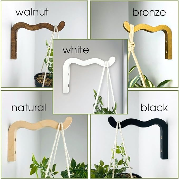 2-Piece Set of Wavy Wooden Wall Planters for Indoor Plants 6 Inch - Natural Plant Hook for Wall Plant, Wind Chimes, Flower Brackets, Patio Garden Decorations - Bracket Plant Hanger (Natural)