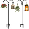 Outdoor Double Shepherds Hook with 5 Prong Base, 60 Inch Adjustable Heavy Duty Two Sided Bird Feeder Pole Stand for Hanging Plant Baskets, Solar Light Lanterns, Hummingbird Feeder, 2 Pack