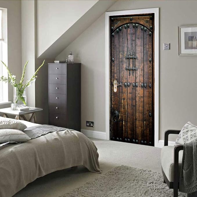 3D Door Wallpaper Self-Adhesive Door Sticker Wooden Door Film Poster Premium PVC Waterproof Wall Sticker for Bedroom Living Room Door Decoration Wallpaper 86 x 200 cm