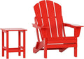 WO Home Furniture Adirondack Chair Table Set of 2 PCS Outdoor Folding Chair w Side Table Weather/UV Resistant for Lawn, Garden, Bon Fire, Balcony (Red)