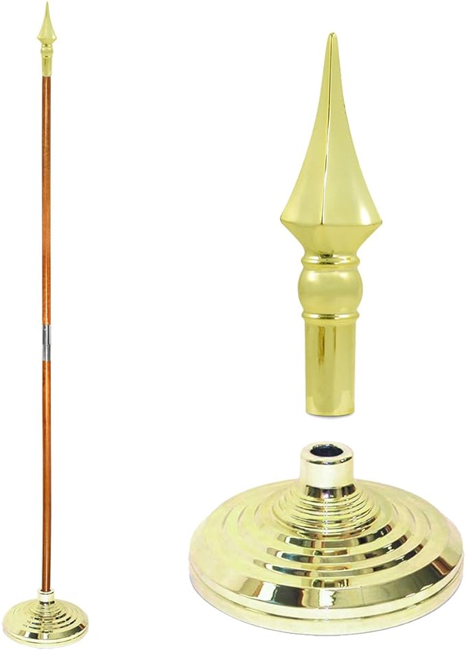Super Tough Indoor Flag Pole kit 9ft - Plastic Spear - Gold Texture Base - Aluminum Flagpole with Brass Finish - Heavy Duty Inside House Flagstaff - Interior Shaft and Stand - No Ensign Included
