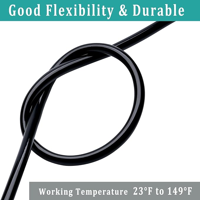 1/2" id - 100ft Black Vinyl Tubing Flexible PVC Tube Hybrid Hose Transfer Water Fuel Gas for Pond Fountain Garden Waterfall, Durable and Safe, with 2 Hose Clamps