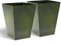 KOL 18''H. Bright Glazed Planter with Drainage Hole, Set of 2, Galvanized Steel Planter Pots for Indoor & Outdoor Use, Decorative Flower Plant Pots for Front Porch, Patio, Deck - Green