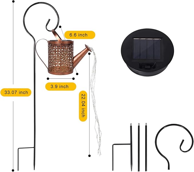 Solar Watering Can with Lights, Outdoor Garden Decor, Hanging Lantern Waterproof, Metal Solar Waterfall Lights for Yard Patio