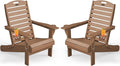 Adirondack Chairs Set of 2, Outdoor Fire Pit Chairs, HDPE All-Weather Adirondack Chairs with Cup Holder, Lawn Chair for Deck, Patio, Garden (Teak)