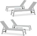 PURPLE LEAF Outdoor Chaise Lounge Set Oversize Adjustable Sunbathing Recliner Extra Wide Lounge Chairs with Side Table for Poolside Beach Outside Patio Aluminum Chaise Lounger Cream 2 Sets